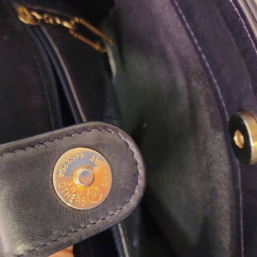 Coach Dark Navy Leather Shoulder Bag with Gold Accents - Picture 7 of 9